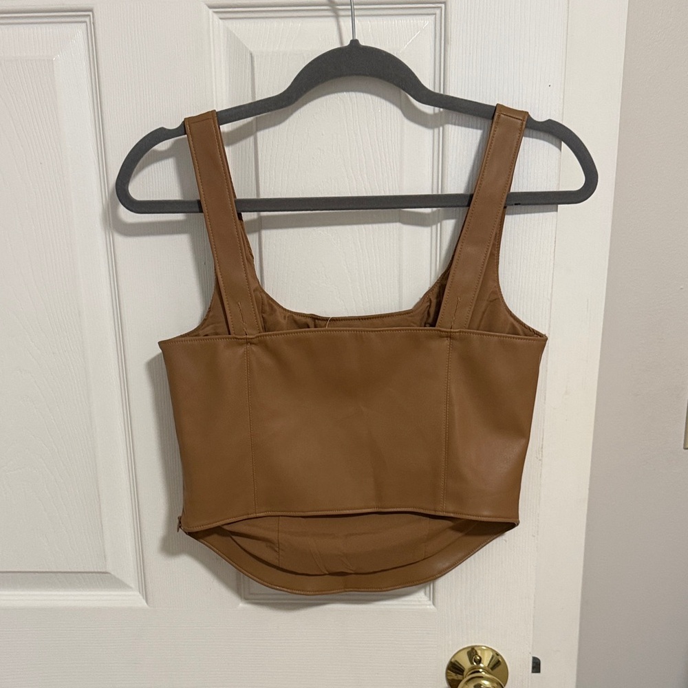 Abercrombie & Fitch Tan Faux Leather Crop Top - Picture 3 of 4